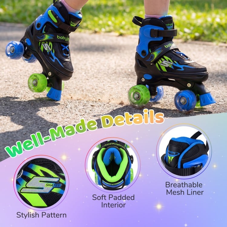 Kids Roller Skates for Girls Boys 4 Sizes Adjustable Quad Skates with Light-up Wheels-Navy