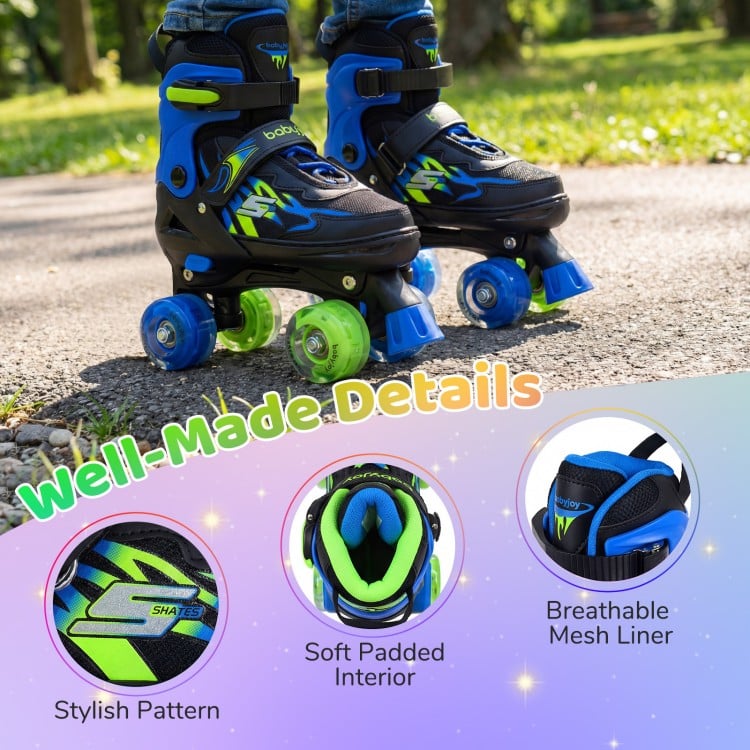 Kids Roller Skates for Girls Boys 4 Sizes Adjustable Quad Skates with Light-up Wheels for Outdoor-Navy