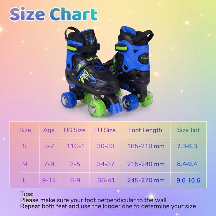 Kids Roller Skates for Girls Boys 4 Sizes Adjustable Quad Skates with Light-up Wheels for Outdoor-Navy
