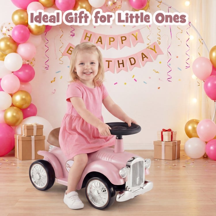 Kids Sit to Stand Vehicle with Working Steering Wheel and Under Seat Storage-Pink