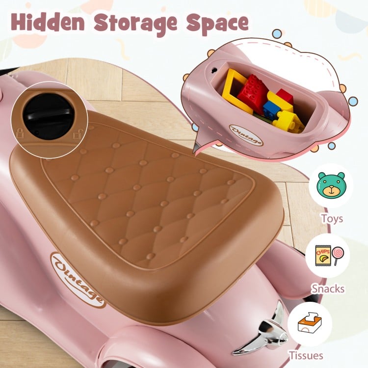Kids Sit to Stand Vehicle with Working Steering Wheel and Under Seat Storage-Pink