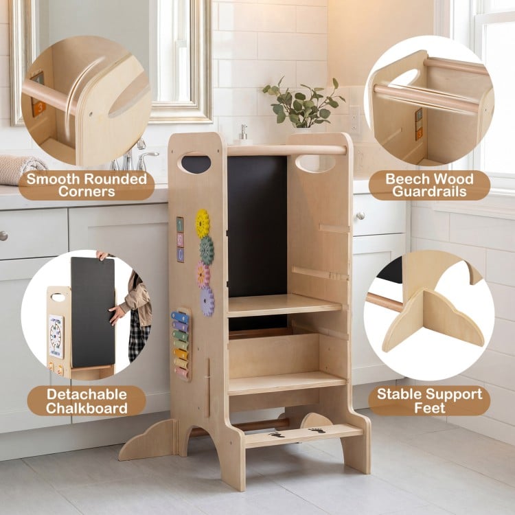 Kids Standing Tower with Detachable Chalkboard and Montessori Games for 3+ Years Old
