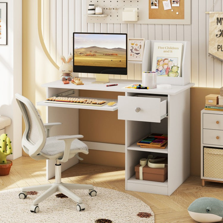 Kids Study Desk for Children with Hutch, Drawer, Shelves & Keyboard Tray