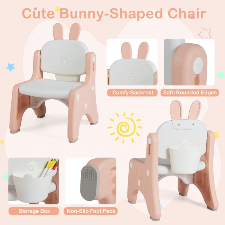 Kids Table and Chair Set with Flip-Top Bookshelf-Pink