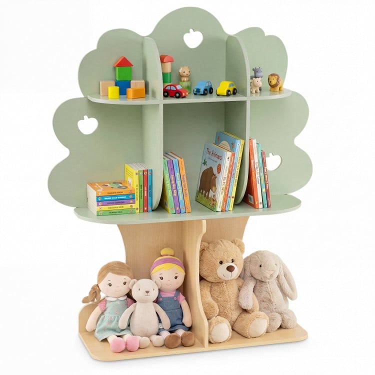 Kids Tree Bookshelf 45" Tall Freestanding Bookcase with Open Shelves-Green