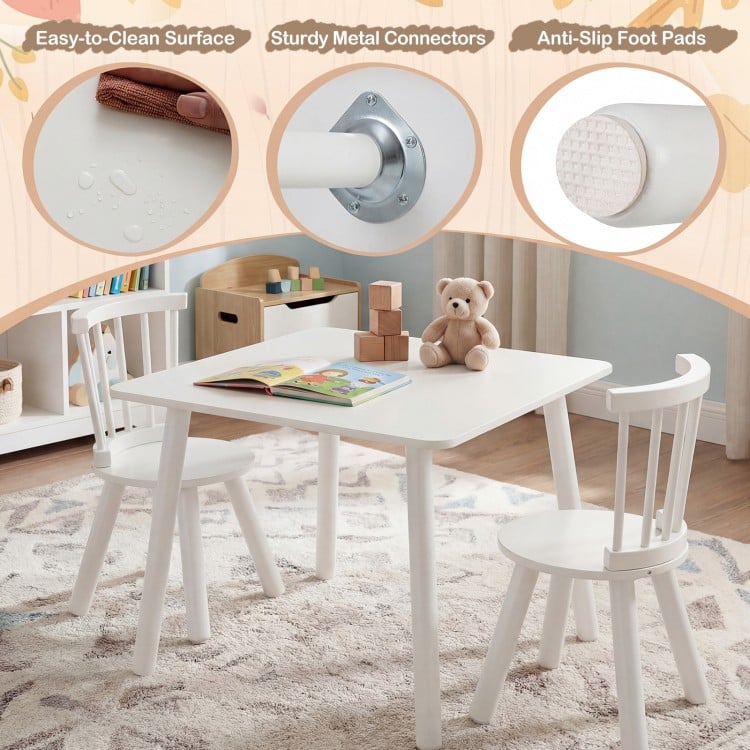 Kids Wooden Table and Chairs Set 3-Piece Toddler Furniture with Pine Wood Frame-White