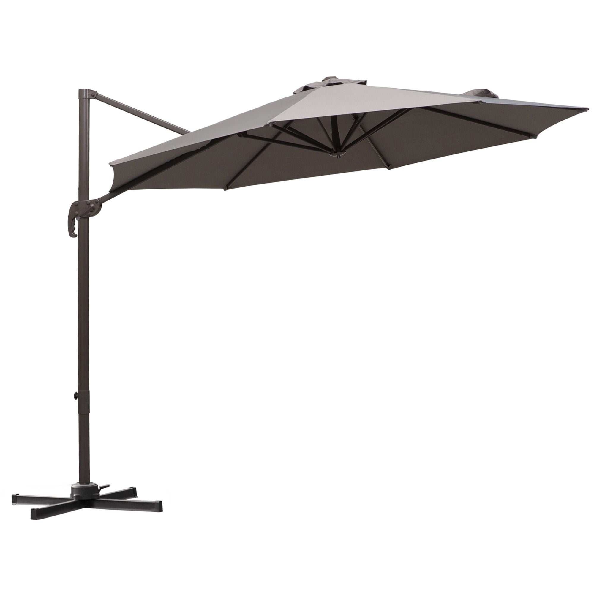 Outsunny Cantilever Hanging Patio Umbrella: 10ft 360° Rotatable Aluminum with Cross Base, Grey
