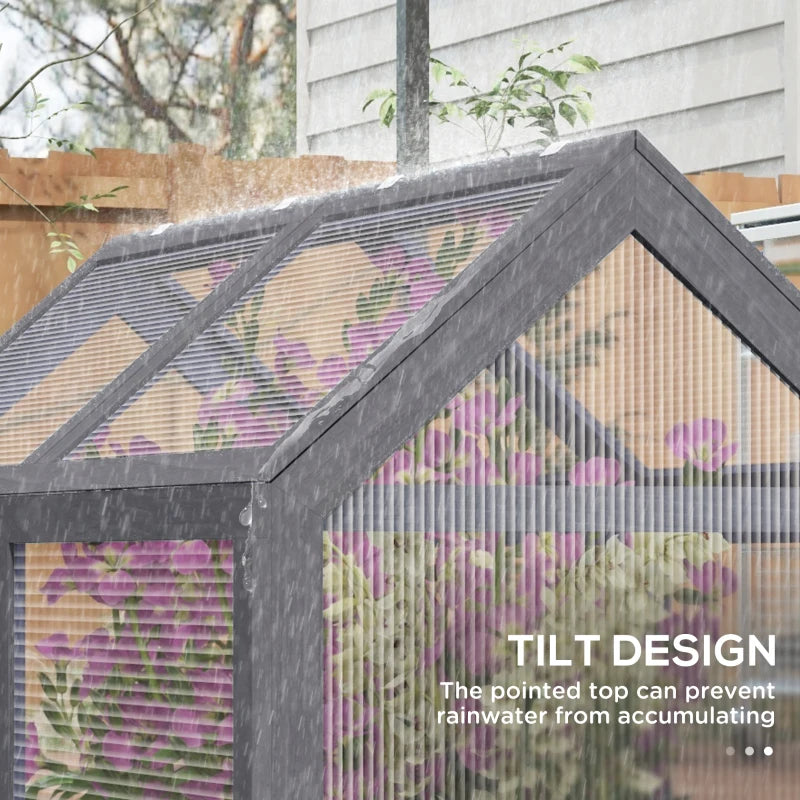 Raised Garden Flower Bed Kit with Greenhouse, Wooden Cold Frame Planter with Open Roofs, 48" x 24" x 32", Grey