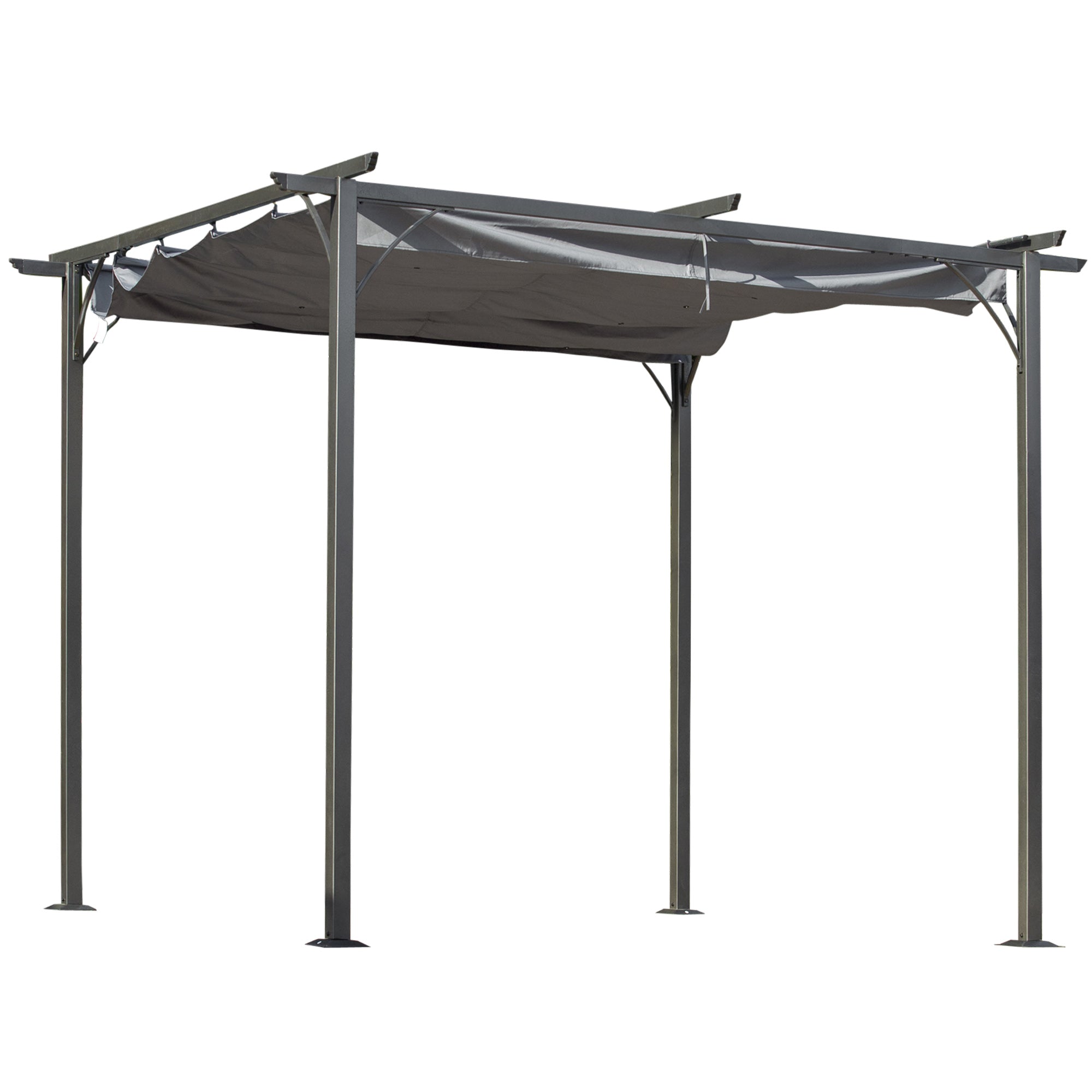 Outsunny 10'x10' Pergola Retractable Gazebo Shade Deck Shelter with Steel Frame, Polyester Canopy, Grey