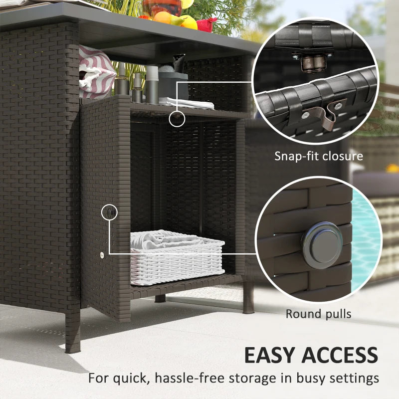 Wicker Outdoor Storage Cabinet with Two Doors and Shelf for Outdoor Pool Towel Storage, Dark Coffee