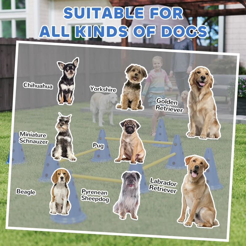 Dog Agility Hurdle Cone Set, Adjustable Obstacle Course Equipment with 8 Cones & 8 Poles, Carry Bag, Blue