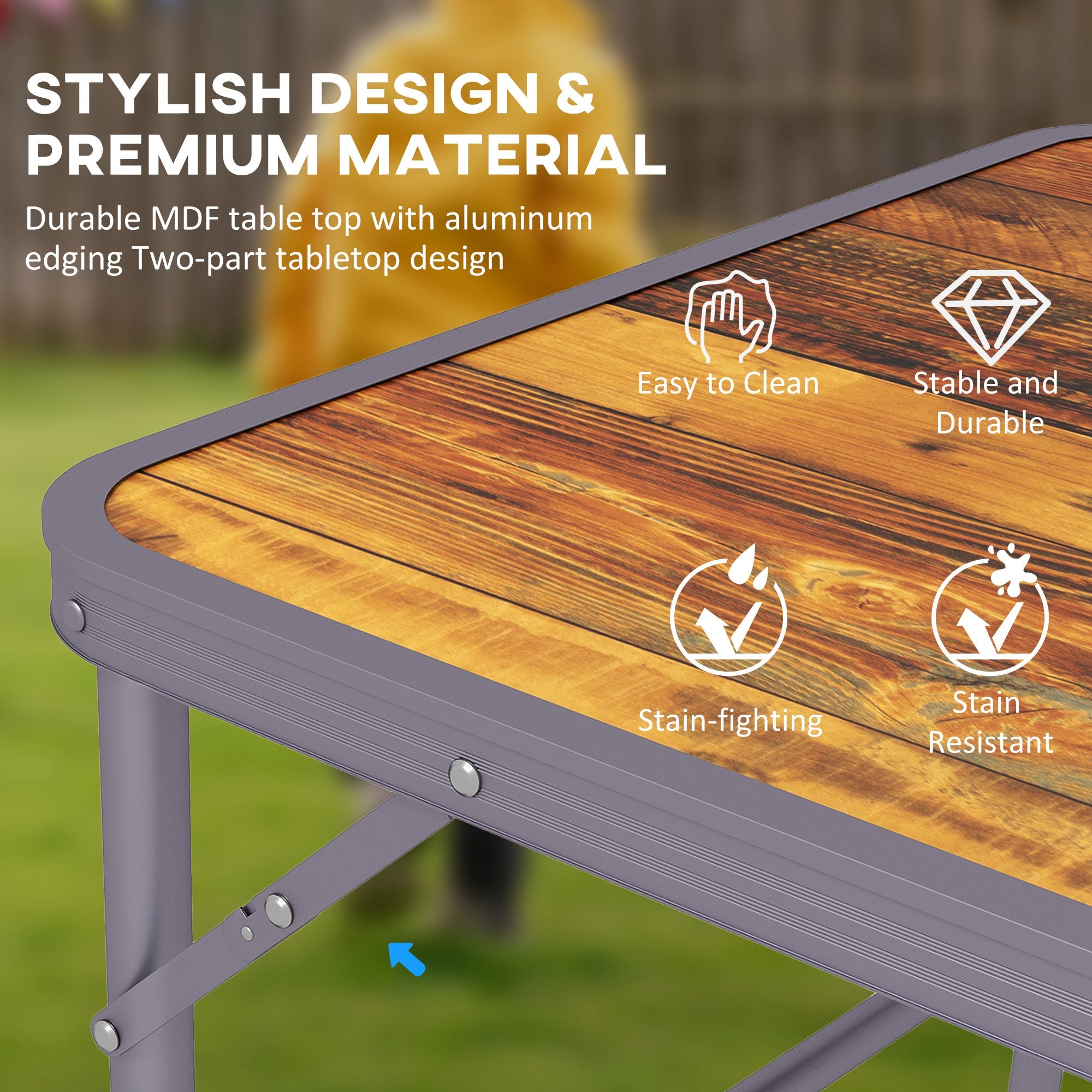 Outsunny Adjustable Height Outdoor Folding Picnic Table Portable Aluminum Frame for Camping BBQ Coffee