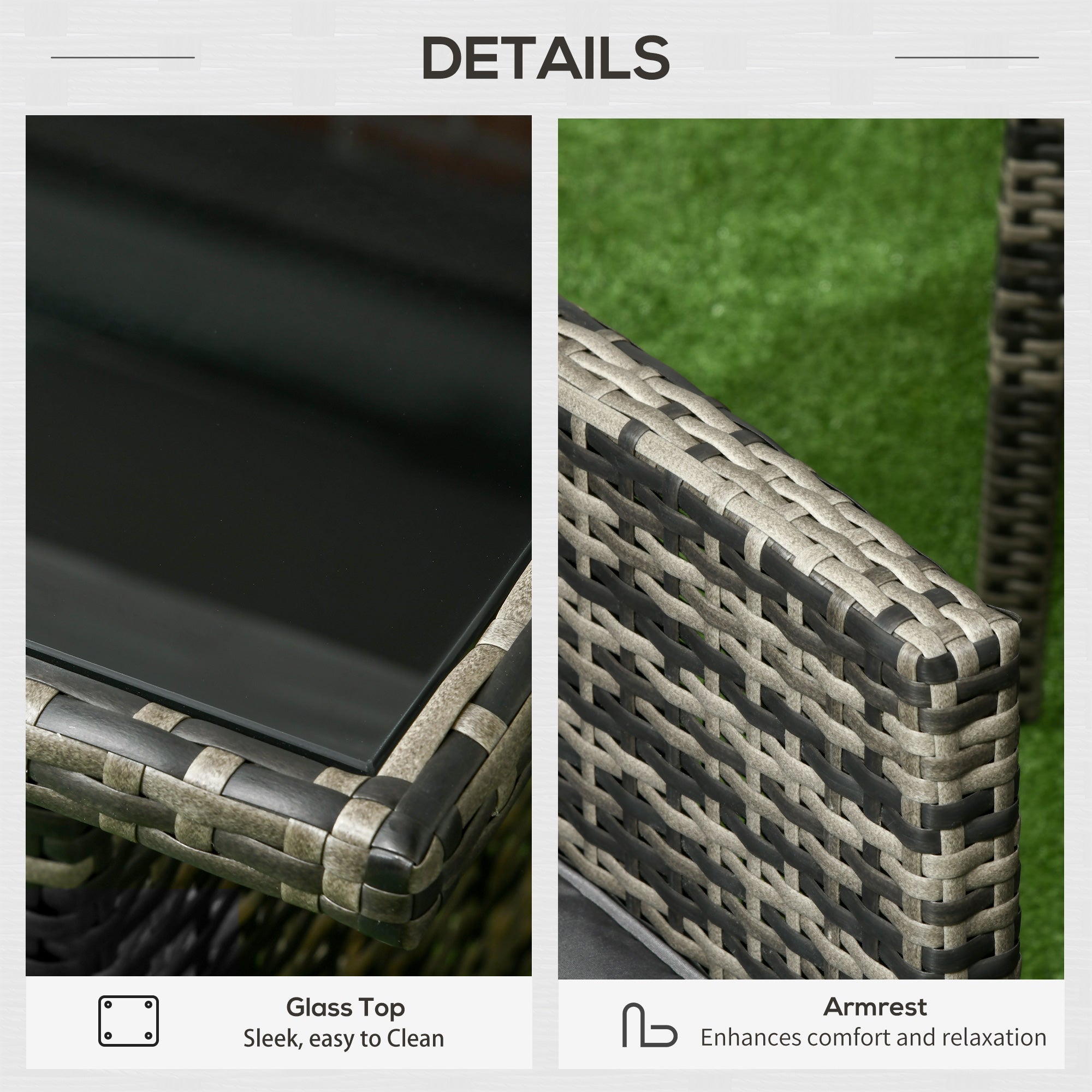 Outsunny 6PC Outdoor Patio Furniture Set Chairs Ottomans Sofa Glass Table Cushions Rattan Conversation Set