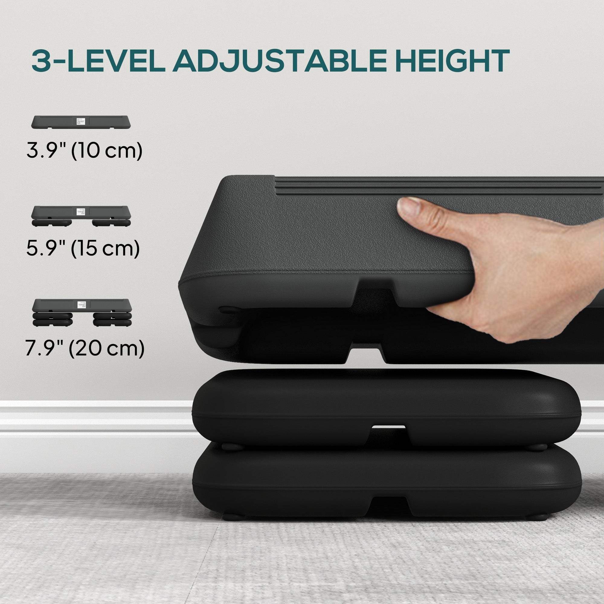 Soozier Adjustable Aerobic Stepper, 3-Level with Risers 4", 6", 8" Stepper Exercise Platform for Home Gym Fitness Workout, 330lbs Weight Capacity, Grey