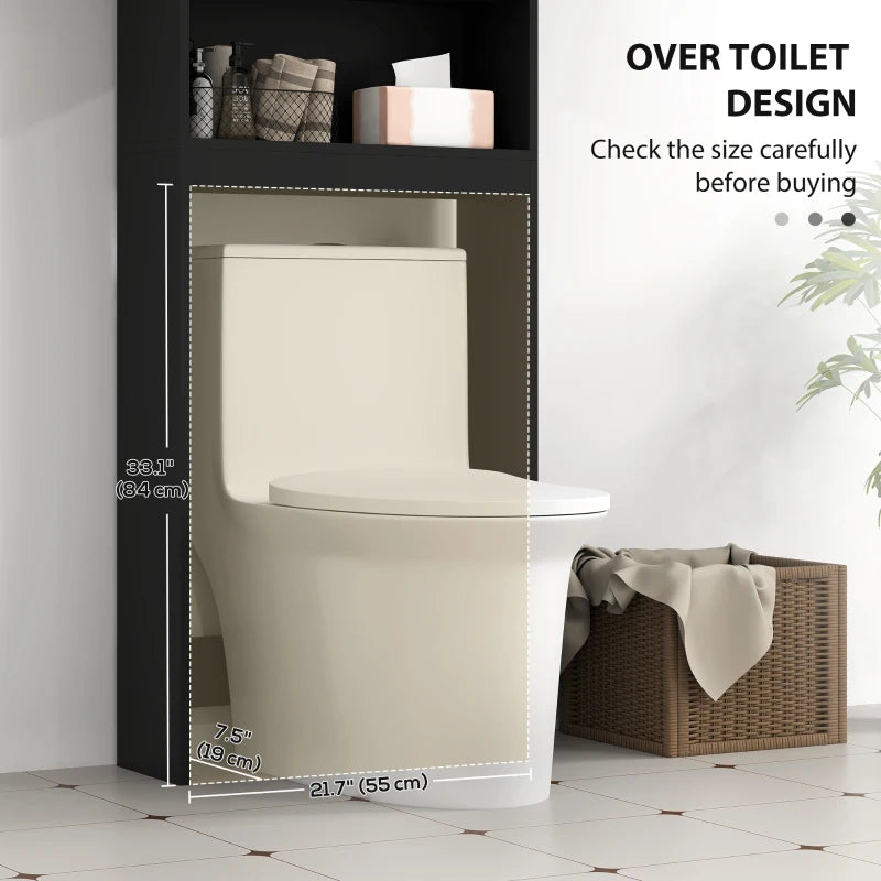 Over The Toilet Cabinet, Modern Bathroom Above Toilet Storage with Barn Doors and Open Shelf, Black