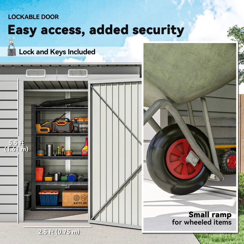 6 x 4FT Galvanized Garden Storage Shed, Metal Outdoor Shed with Double Doors and 2 Vents, Light Grey