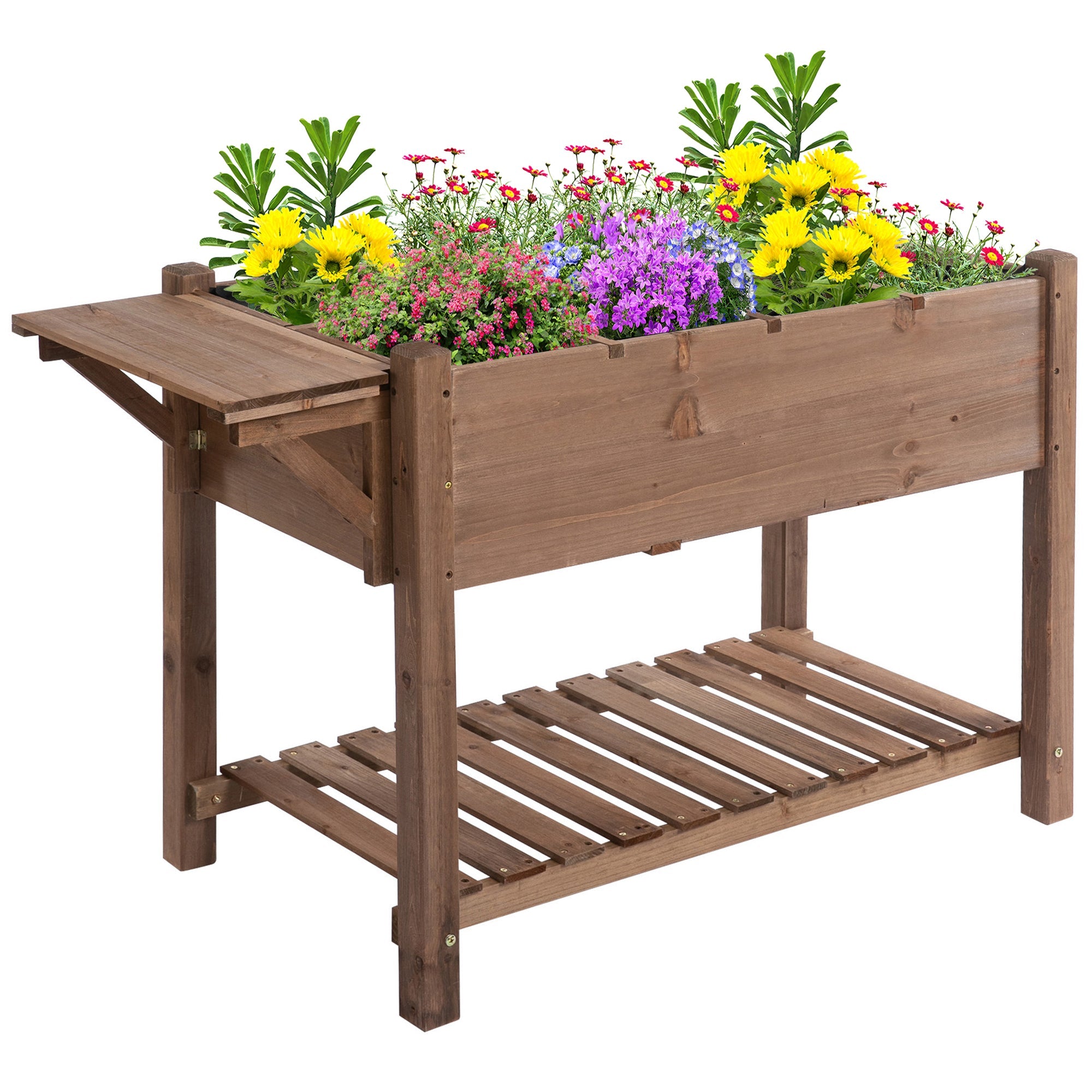 Outsunny Wooden Raised Garden Bed 49'' x 21'' x 29'' Outdoor Flower Plant Stand Tall Box with Clapboard Brown