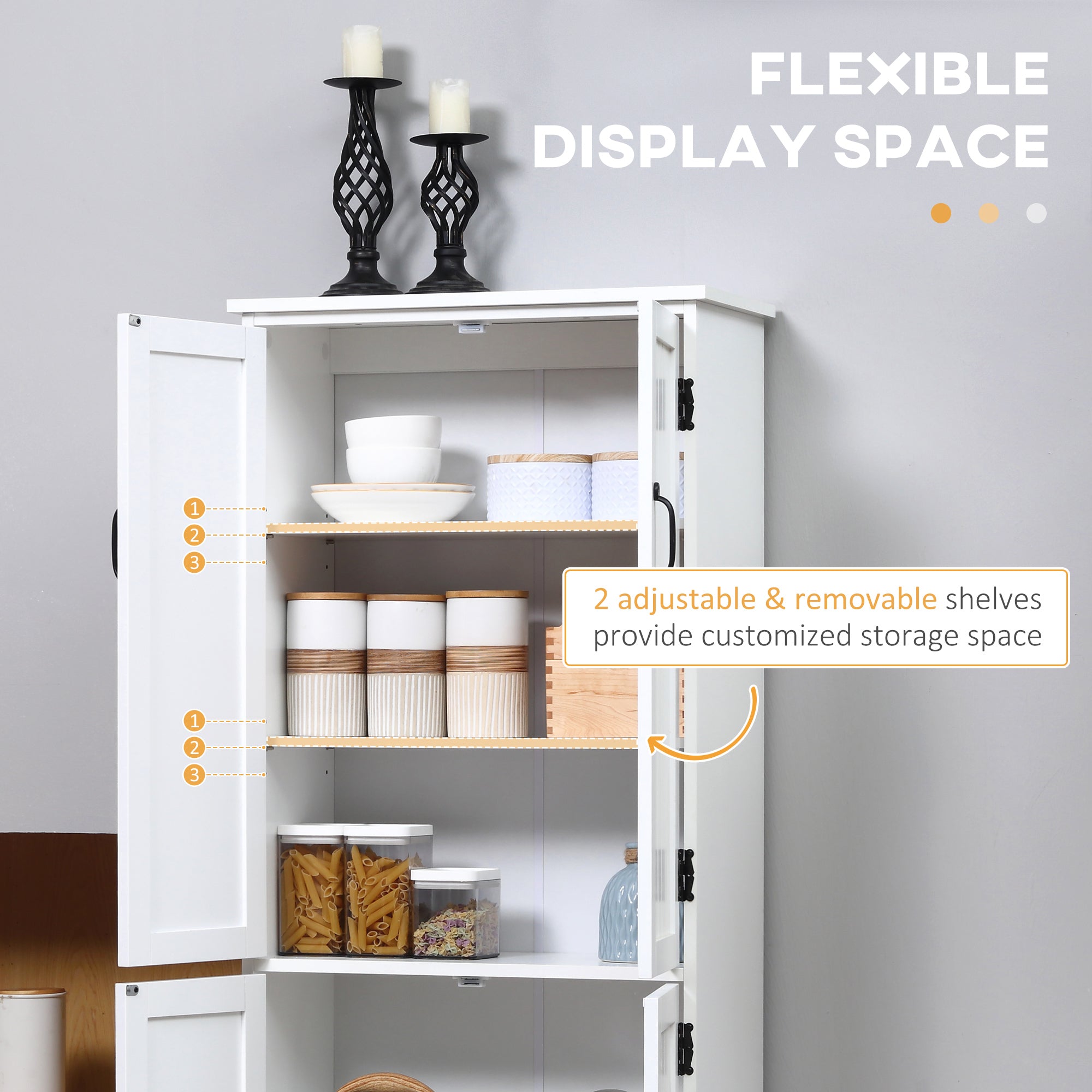 HOMCOM White Accent Kitchen Pantry Cabinet: Floor Storage Cupboard with Adjustable Shelves and Doors