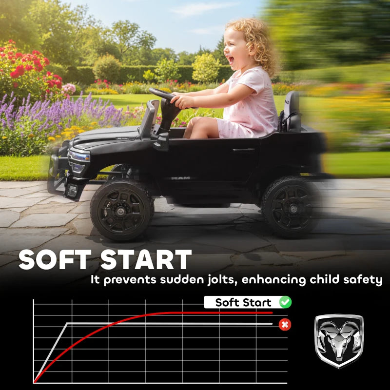 Qaba 12V Ride on Car, Licensed Dodge RAM 3500 Electric Vehicle with Remote Control, Suspension for 3-5 Years, Black