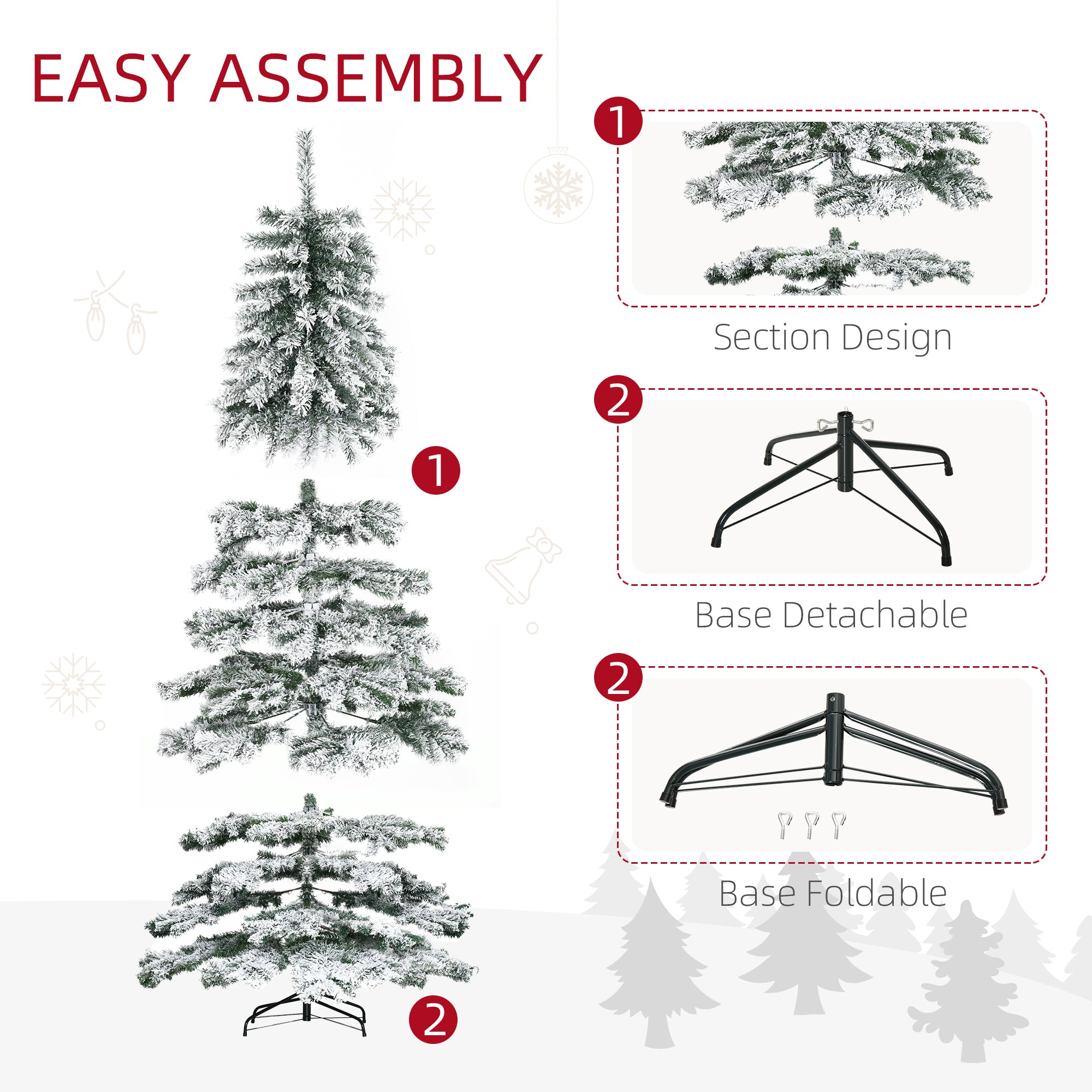 HOMCOM 7.5ft Snow Flocked Artificial Christmas Tree, Green Xmas Tree with Foldable Feet for Holiday Indoor Decoration