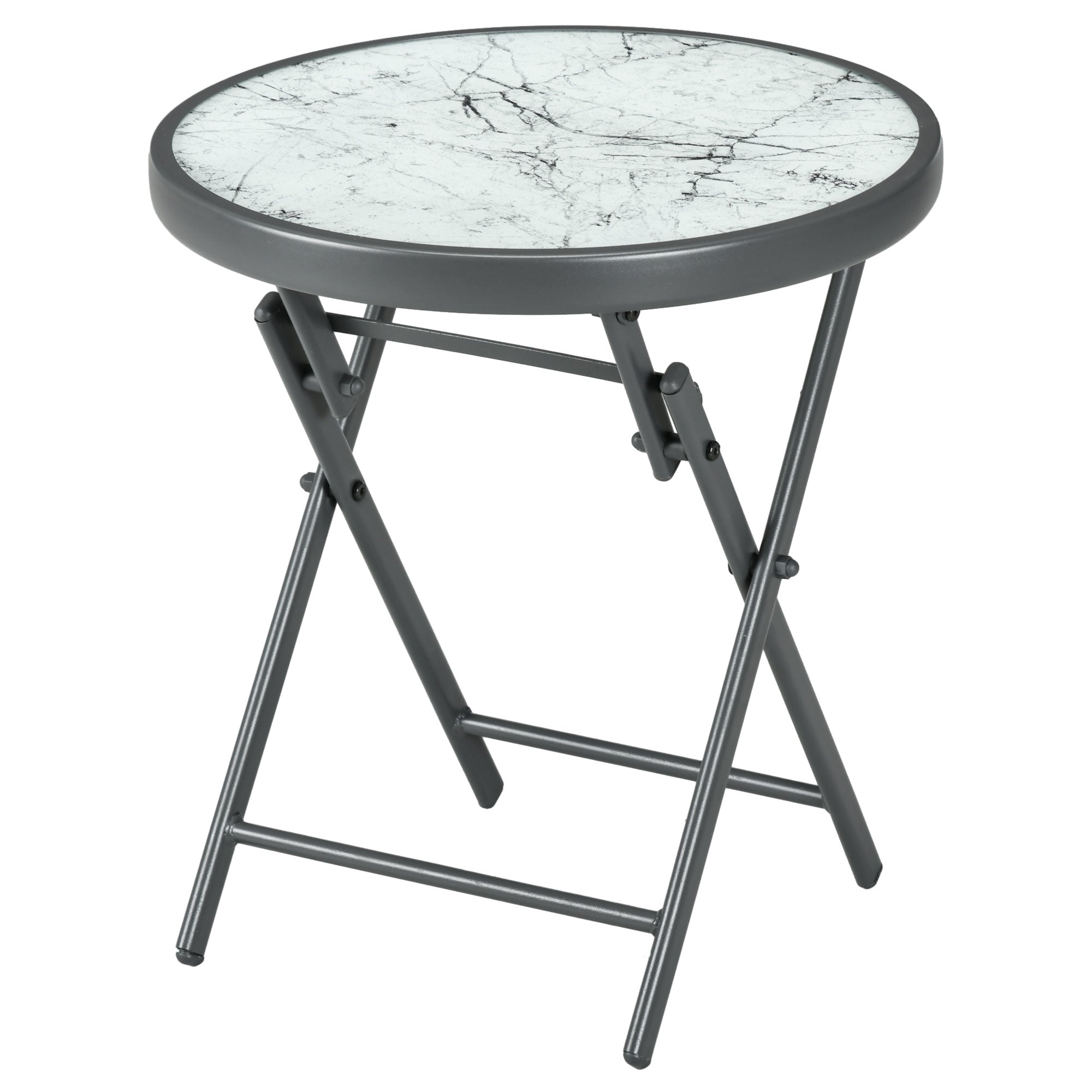 Outsunny 18" Outdoor Round Folding Table, Garden Side Table with Tempered Glass Top for Camping, Party, Weddings, White
