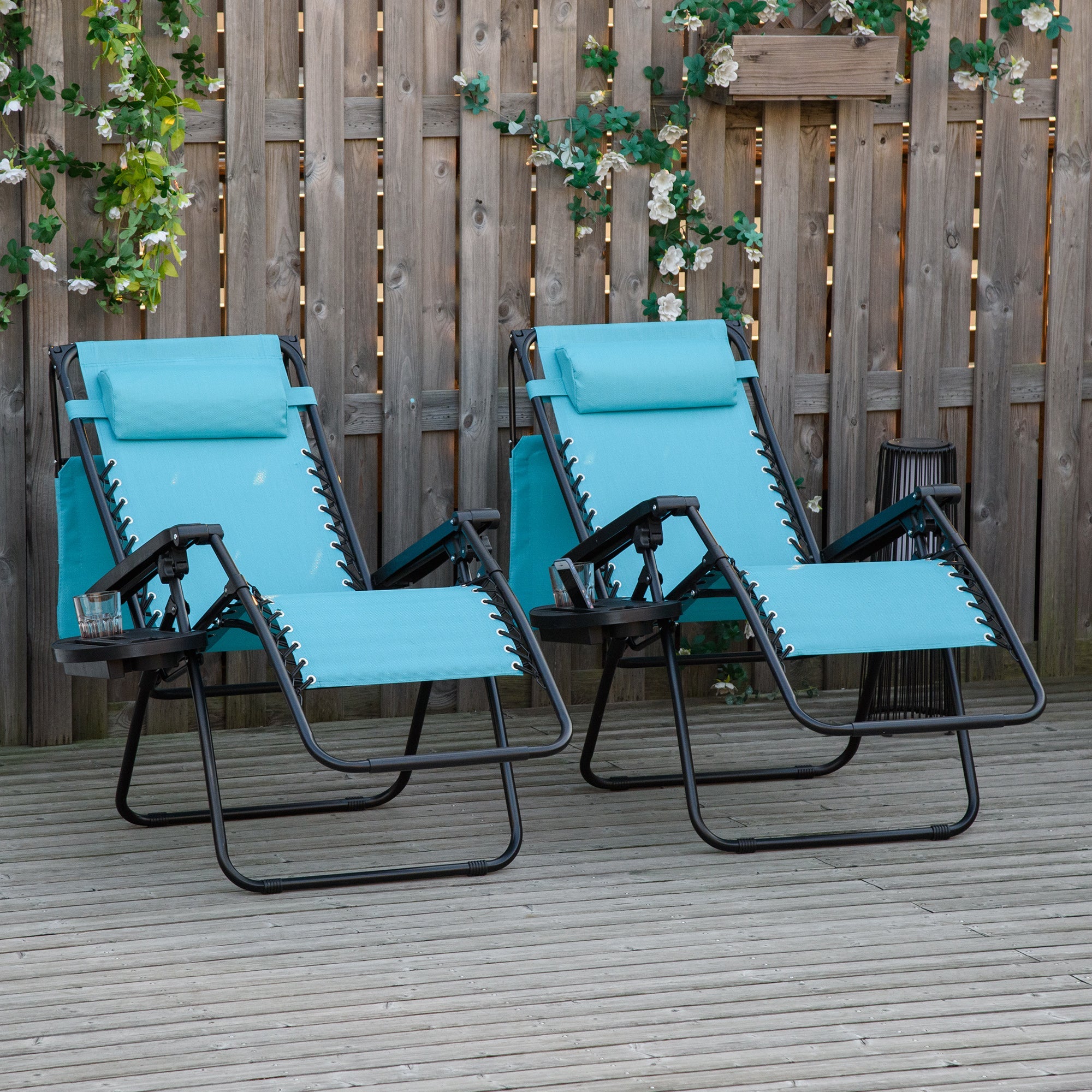 Outsunny 2 piece Zero Gravity Chair Adjustable Patio Lounge Chair Reclining Seat W/ Cup Holder & Canopy Shade