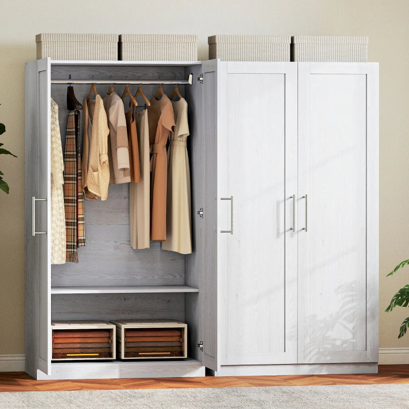 Wardrobe Cabinet with 2 Doors and Hanging Rod, Modern Armoire Wardrobe Closet for Bedroom, White Wood Effect