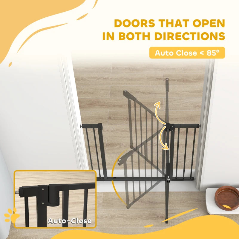 Baby Gate, Pet Safety Gate Pressure Fit, 30"-41" Wide with Two-Way Open, Auto-Close for Stair, Doorways, Hallways, Black