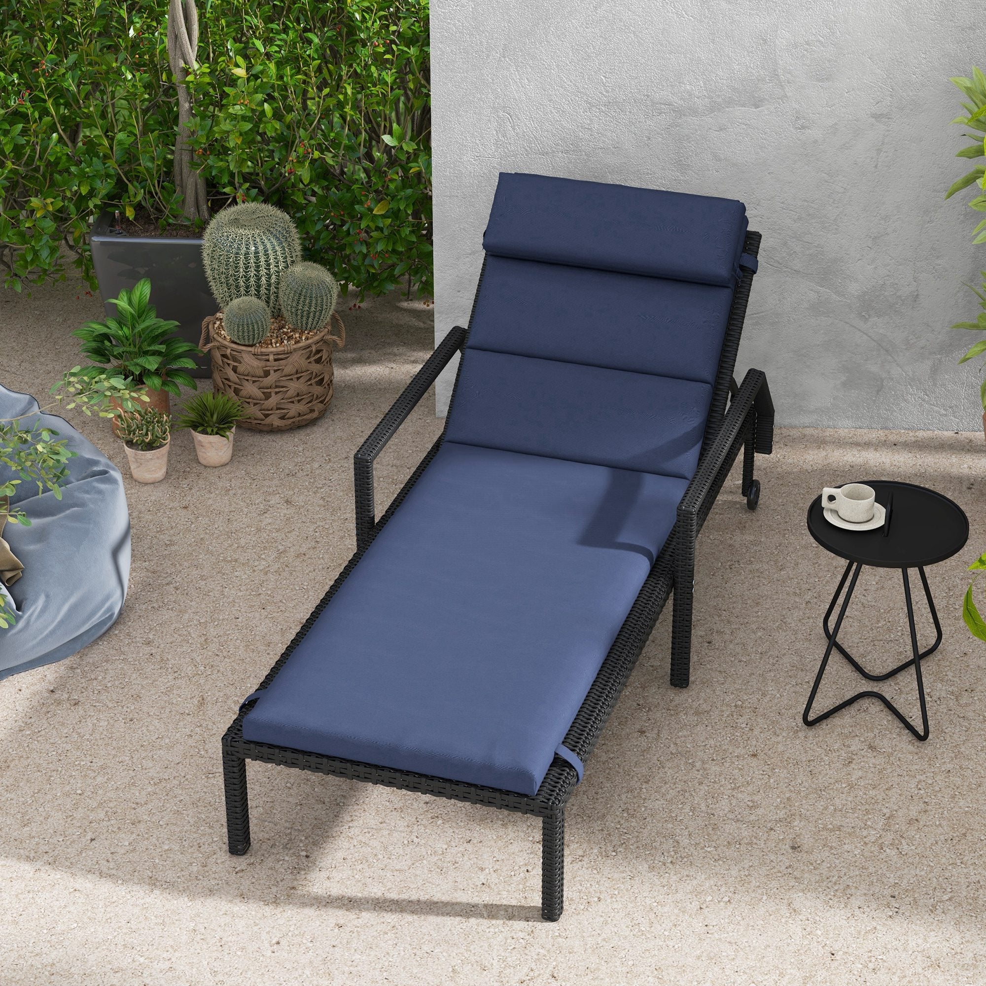 Outsunny Dark Blue Chaise Lounge Chair Cushion with Headrest and Ties for Sun Lounger Comfort Replacement