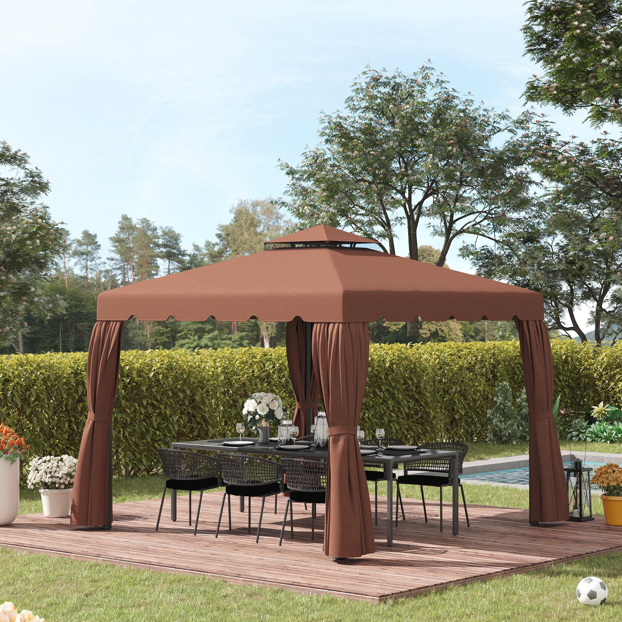 Outsunny 9.8' x 9.8' Gazebo Replacement Canopy, Gazebo Top Cover with Double Vented Roof for Garden Patio Outdoor (TOP ONLY), Coffee