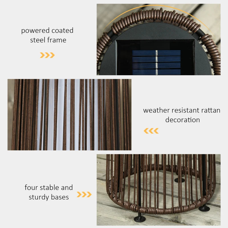 Wicker Solar Floor Lamp, Decorative Outdoor Lamp with Auto On/Off LED Light, IP44 for Patio, Porch, Pathway, Brown