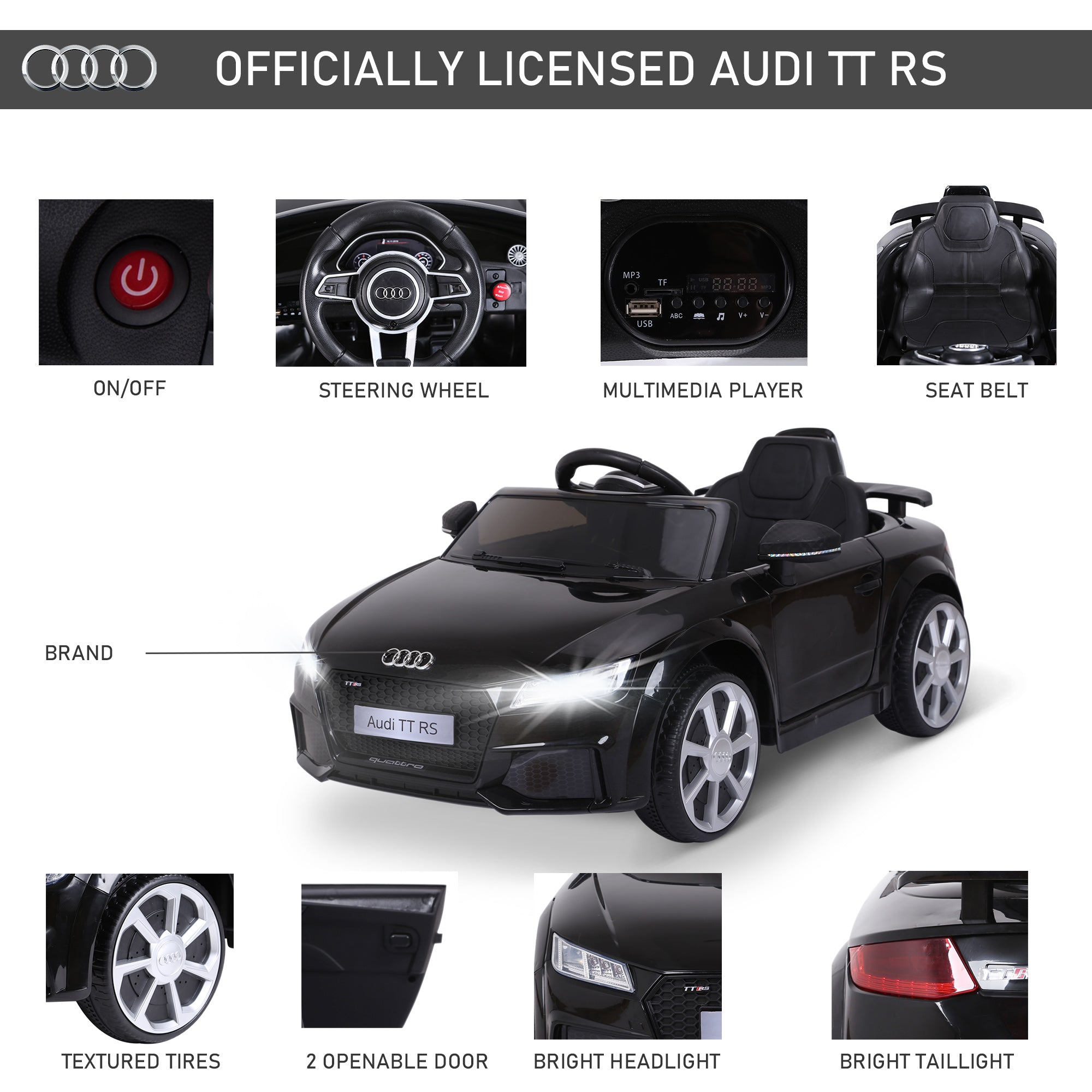 Aosom Licensed Ride-On Car: 6V Electric, Kids, Remote Control, Battery Powered, Black
