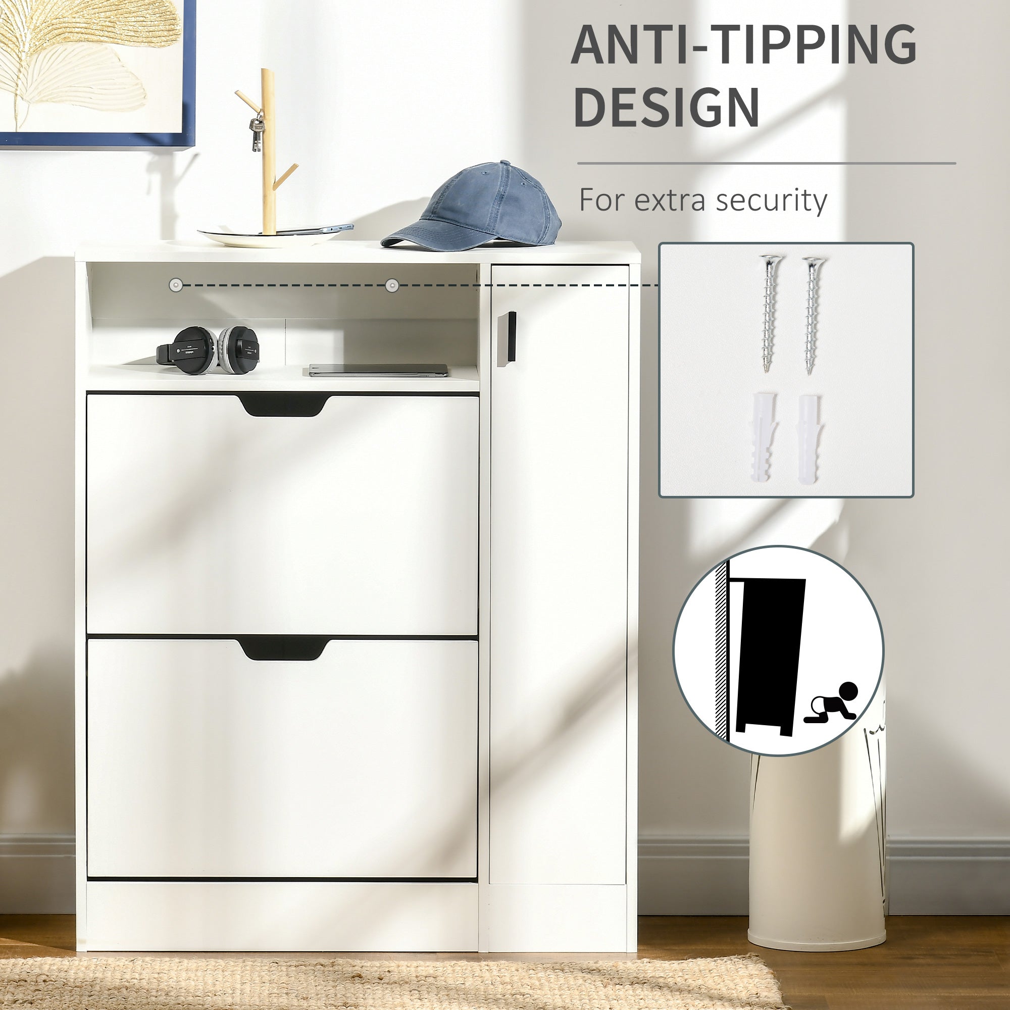 HOMCOM Contemporary Shoe Haven: 12-Pair Storage Cabinet with 2 Flip Drawers, Shelf, Open Umbrella Compartment