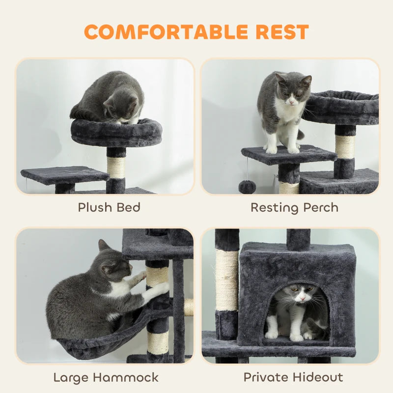 52 Inch Large Cat Tree for Indoor Cats, Dark Grey