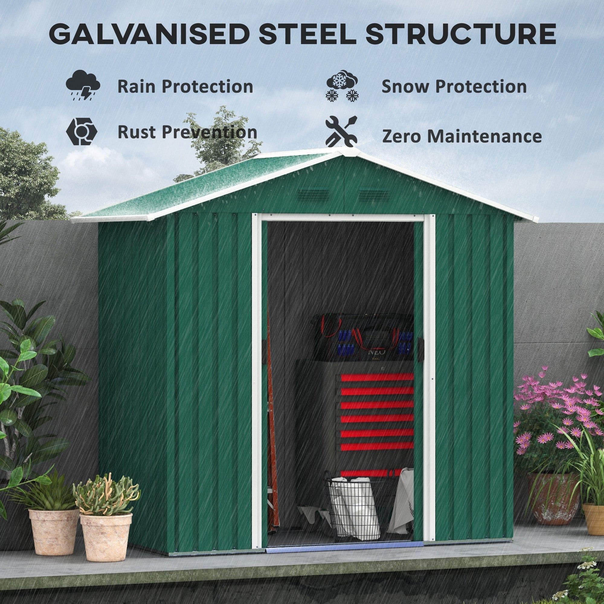 Outsunny 6.5x3.5ft Metal Garden Storage Shed for Outdoor Tool Storage with Double Sliding Doors and Vents, Green