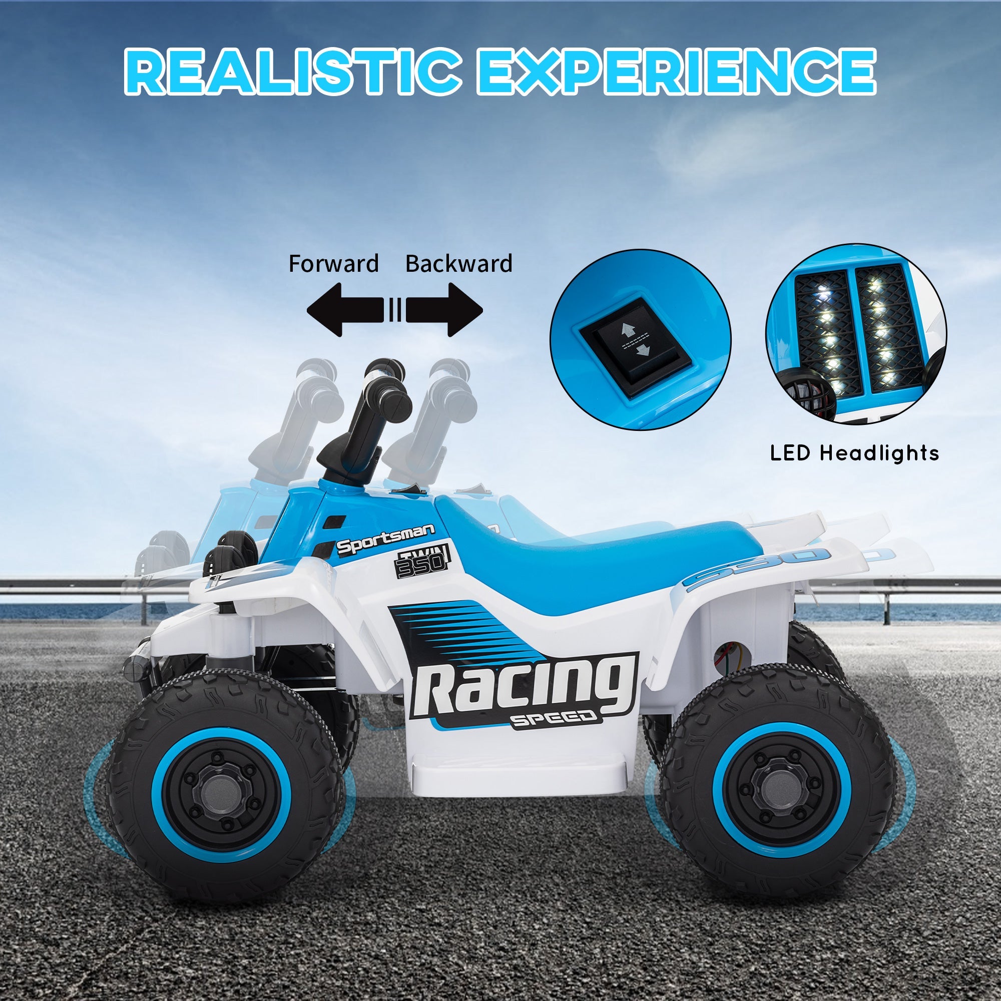 Qaba 6V Kids ATV Quad, 4 Wheeler Battery Powered Electric Ride on Car w/ Lights, Forward Backward, for 3-6 Years, White