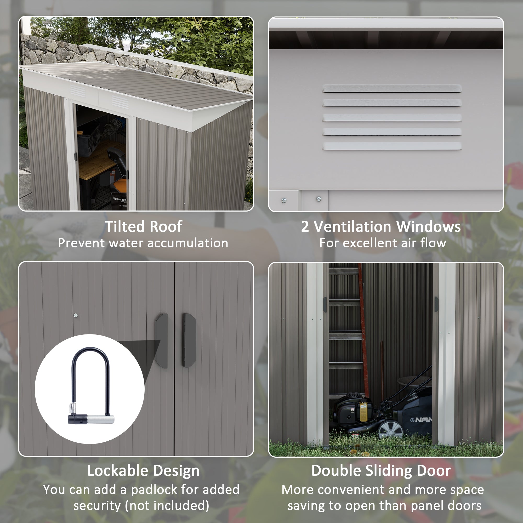 Outsunny 7' x 4' Outdoor Storage Shed, Metal Garden Tool Storage House Organizer with Lockable Sliding Doors and Vents for Backyard Patio Lawn, Light Grey