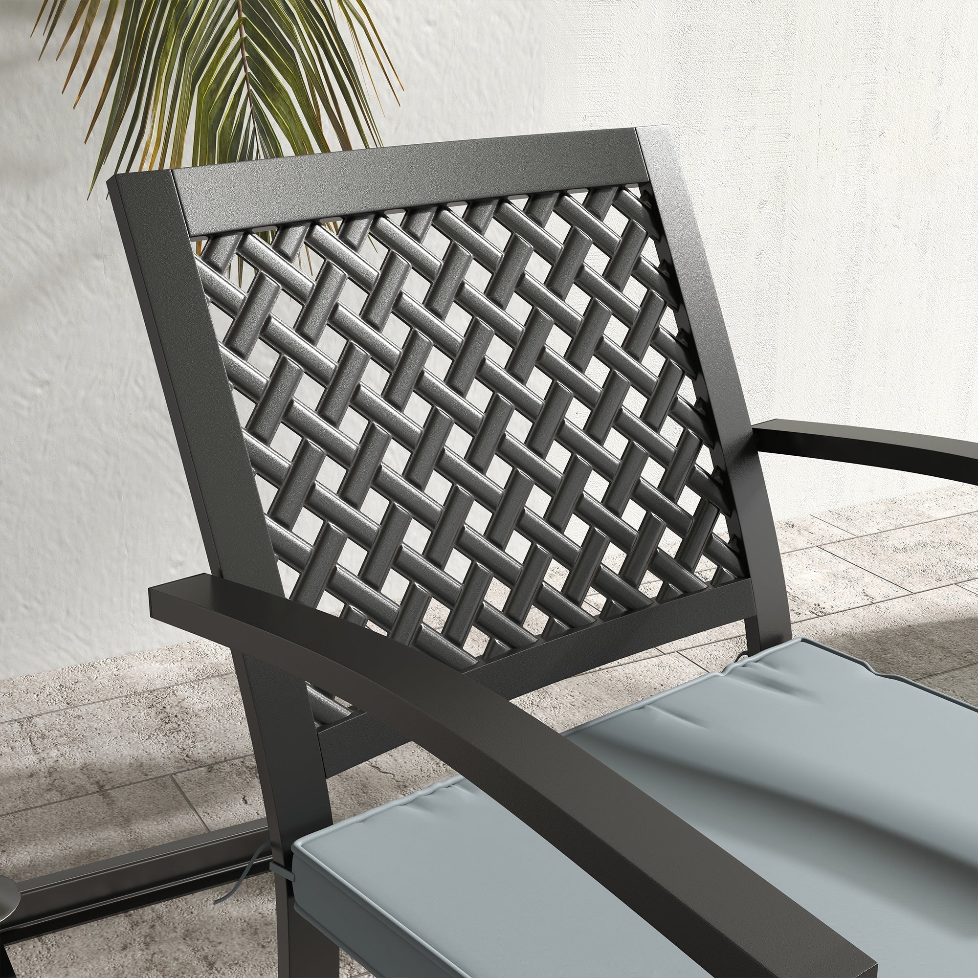 Outsunny 5-Piece Outdoor Dining Set with 4 Stackable Cushioned Armchairs,Umbrella Hole Metal Plate Table, for Deck Grey