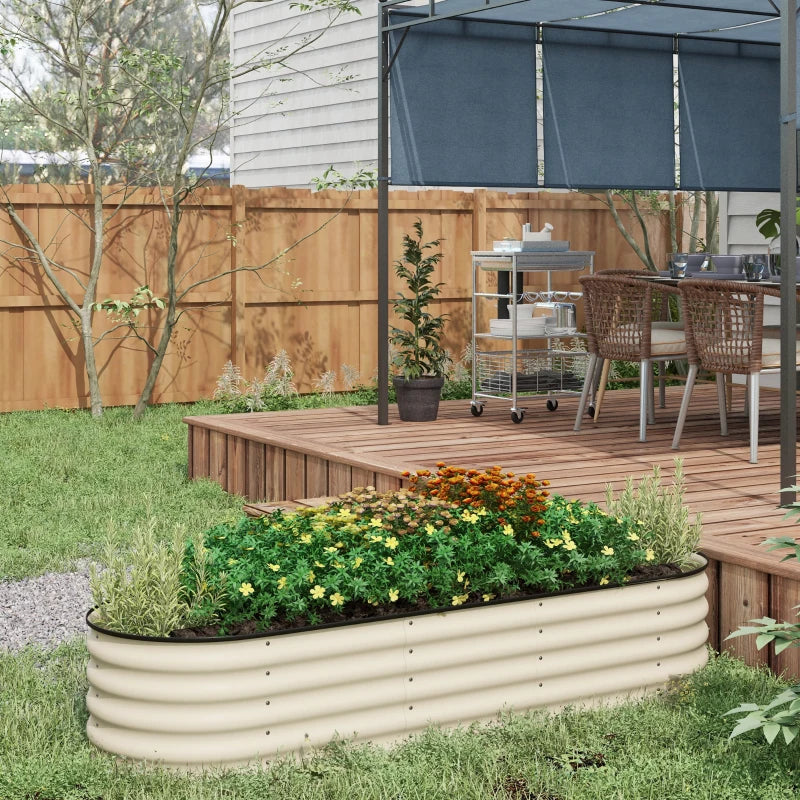 6.5 x 2 x 1.5 FT Galvanized Steel Raised Garden Bed, Metal Garden Bed Planter Box with Safety Edging, Cream White