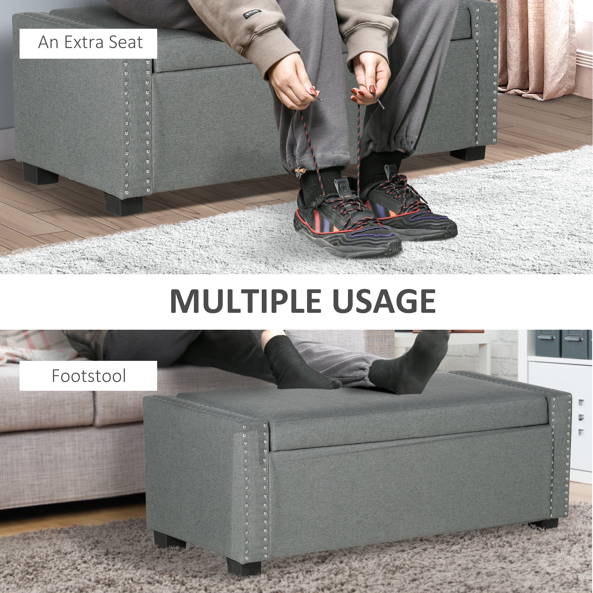 HOMCOM Fabric Flip-Top Bench: Upholstered Storage Ottoman for Versatile Use, Light Grey