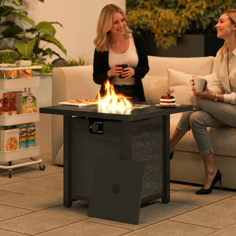 Square Gas Fire Pit Table, Smokeless Firepit with Cover, Black