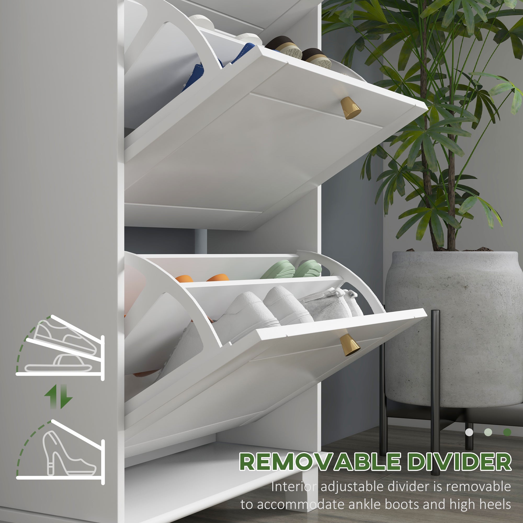 HOMCOM Narrow Shoe Cabinet: 3 Flip Drawers, Adjustable Shelves for 12 Pairs, White Small Space Organizer