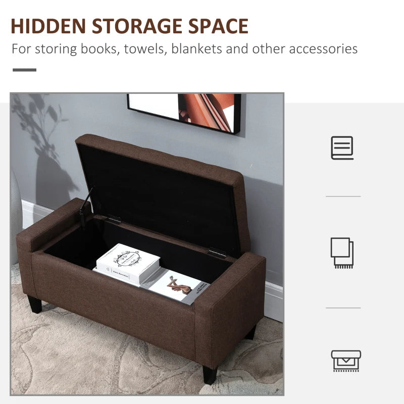 Storage Ottoman Bench, Linen Upholstered Bench with Tufted Design, Brown