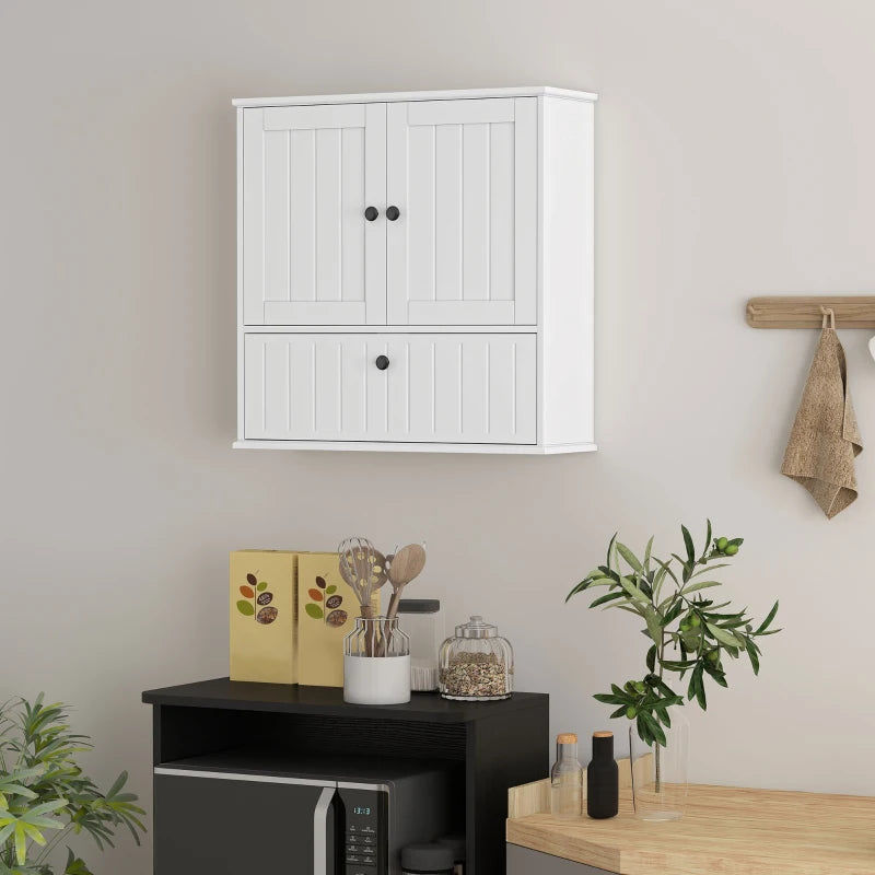 Bathroom Wall Cabinet, Farmhouse Medicine Cabinet with Adjustable Shelves and Flip-Down Door, Over The Toilet, White