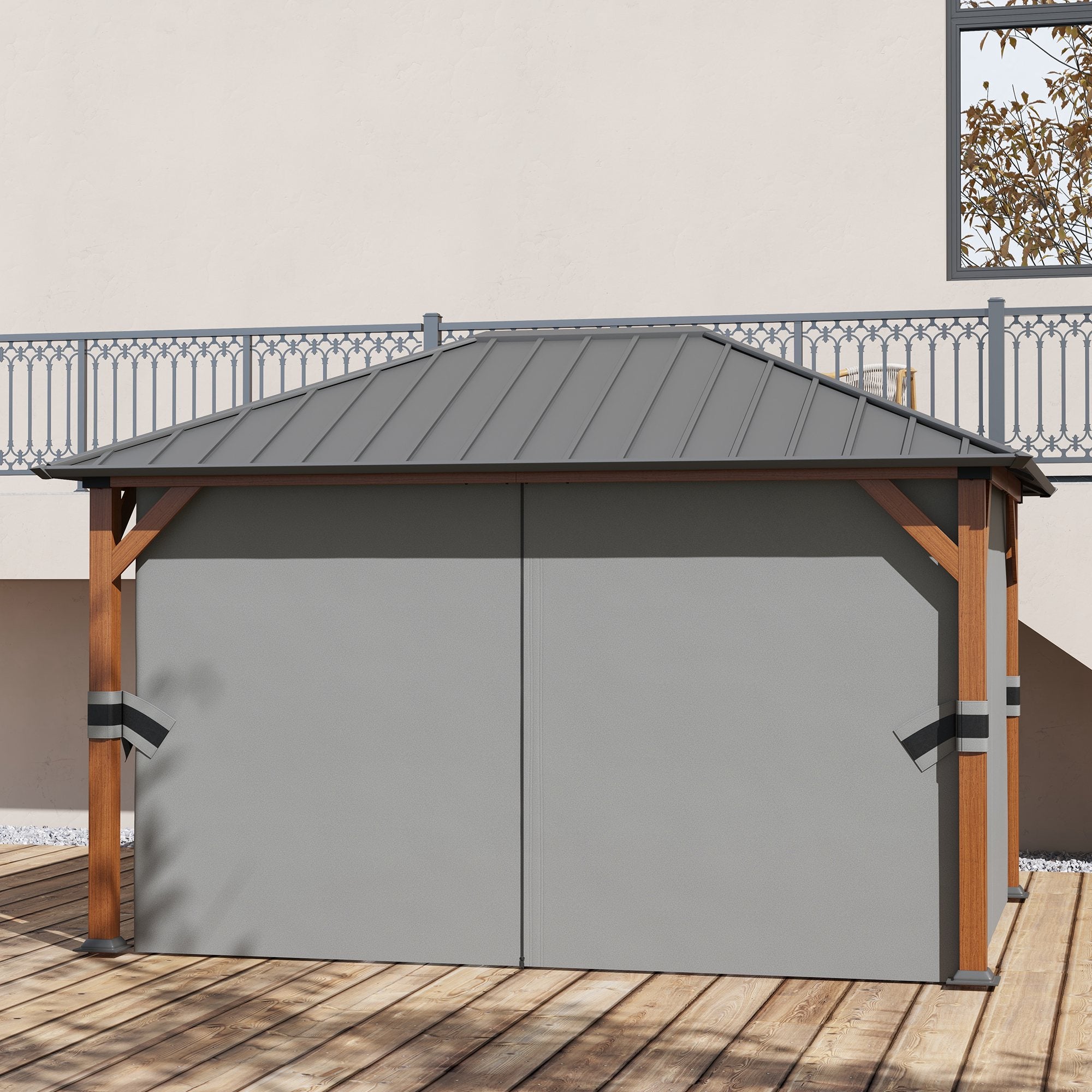 Outsunny 13' x 10' Hardtop Gazebo with Netting Sidewalls and Curtains, Galvanized Steel Outdoor Gazebo Canopy for Garden