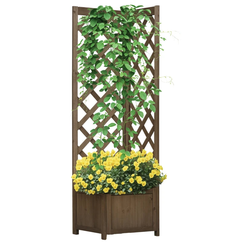 Raised Garden Bed Wood Planter with Trellis for Vine Climbing, 16" x 16" x 57", Carbonized