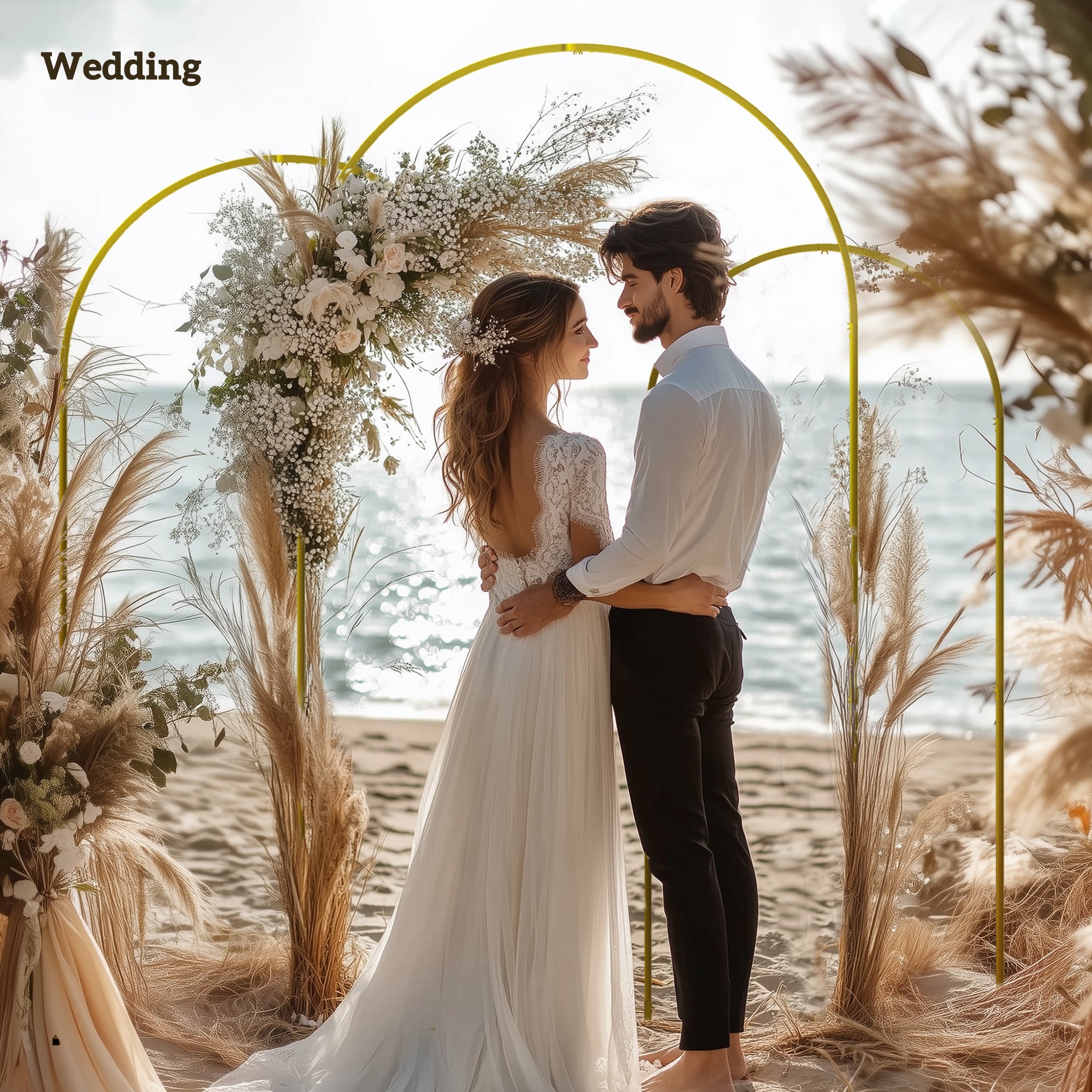 Outsunny Wedding Arch, 7/6.5/6 ft Metal Arch Backdrop Stand Set of 3, Balloon Balloon Arch Stand for Birthday Party, Bridal Shower, Graduation, Ceremony, Banquet Decorations, Gold