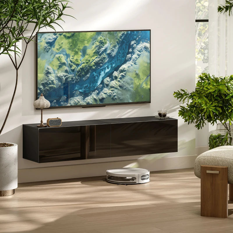 Floating TV Stand with Storage Cupboards for 45, 55, 65in TVs, Wall Mounted TV Console Entertainment Unit, Black