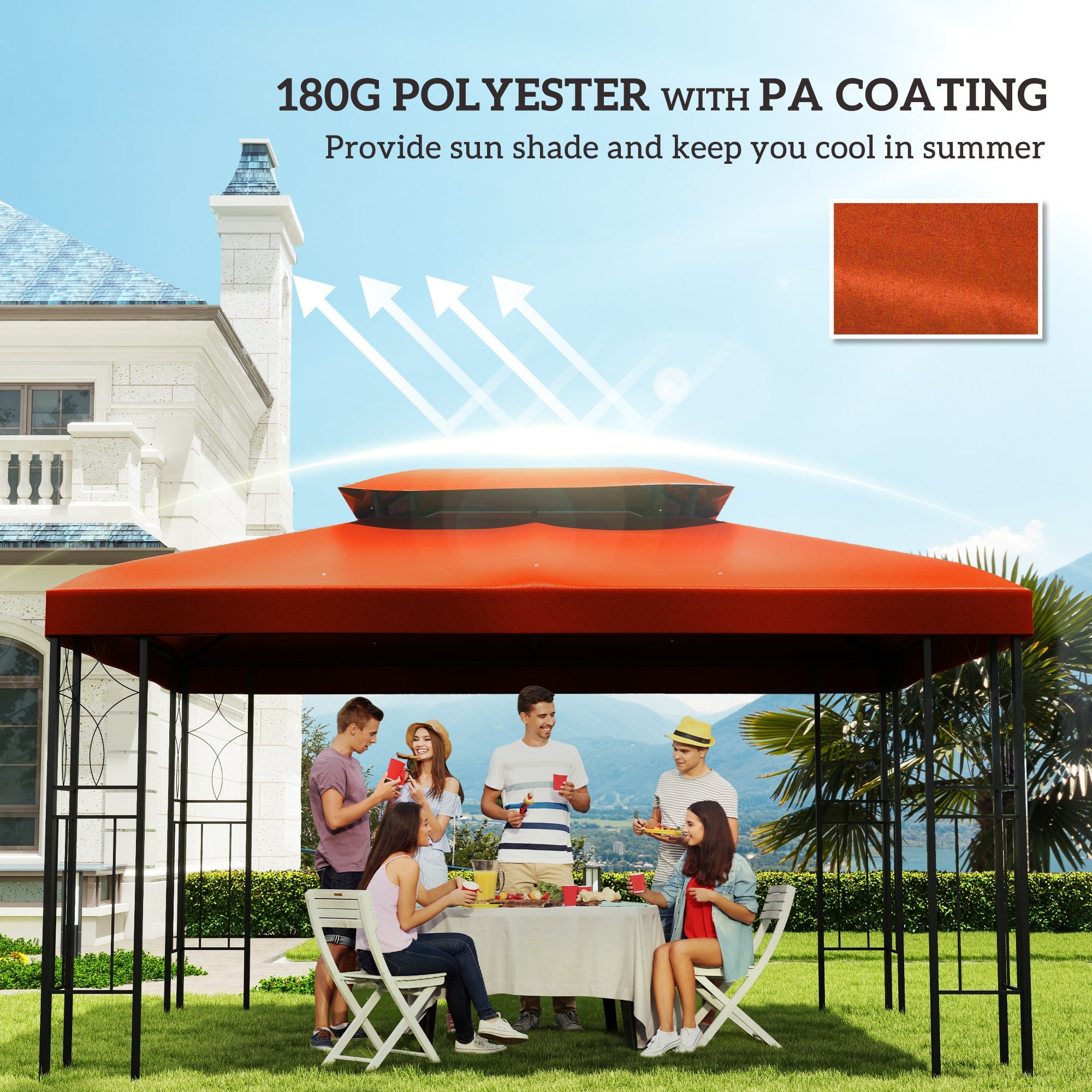 Outsunny 13' x 10' Gazebo Replacement Canopy, Rust Red UV Protection 2 Tier Top Cover for Outdoor Patio Garden