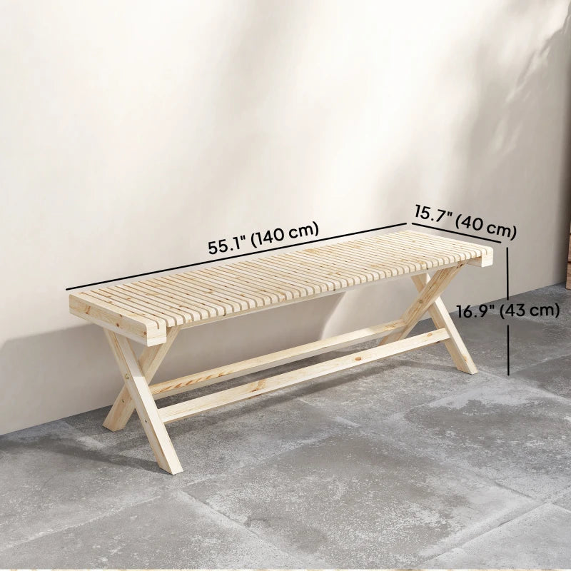 55.1" Garden Bench 2-Seater Outdoor Bench with Slatted Seat for Patio Porch, Natural Wood Finish